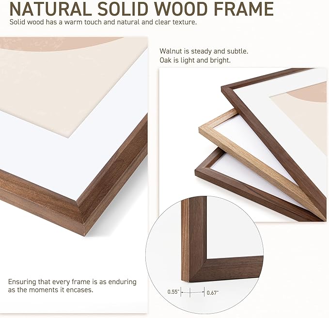 5x7 Picture Frame Set of 4 Natural Solid Walnut Photo Frames with 4x6 Removable Mat Wall Hanging Large Handcrafted Frame with HD Plexiglass Wall and Tabletop Display Large Poster Frame