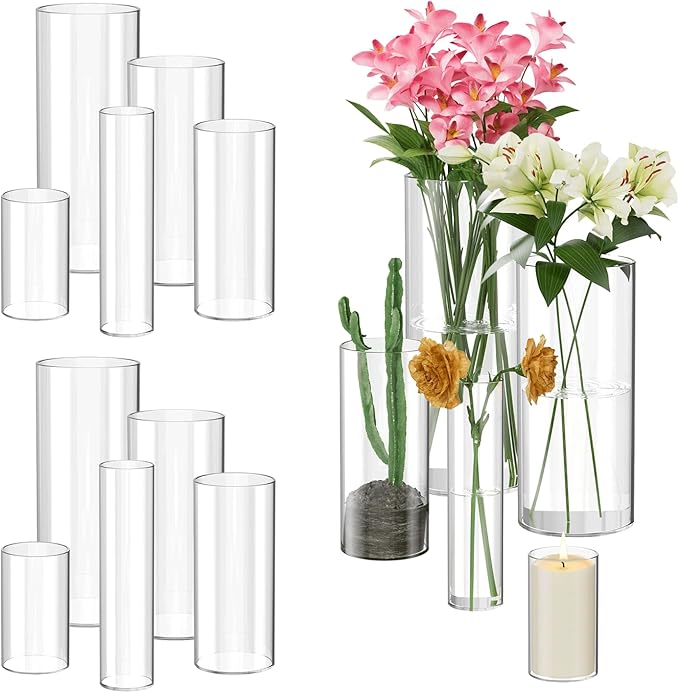 15 Pack Glass Cylinder Vase for Centerpieces, Clear Flower Glass Vases for Wedding Decorations, Hurricane Floating Candle, Holder for Table Centerpiece Wedding Home Décor