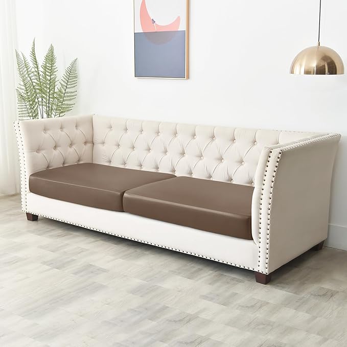 Yates Home PU Leather Couch Sofa Cushion Slipcover Water-Proof Elastic Chair RV Seat Covers Loveseat Sofa Furniture Protector Slip Cover for Settee Seater Replacement Living Room（2 Pieces, Camel）
