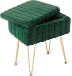 Wimarsbon Faux Mink Fur Storage Ottoman, Modern Soft Footstool, Storage Bench with Metal Legs, Vanity Seat, Fur Stool, Ottoman Coffee Table, Makeup Chair, Vanity Stools for Bedroom (Jade Green)