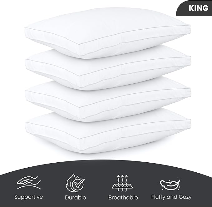 Utopia Bedding Bed Pillows for Sleeping King Size (White), Set of 4, Cooling Hotel Quality, Gusseted Pillow for Back, Stomach or Side Sleepers