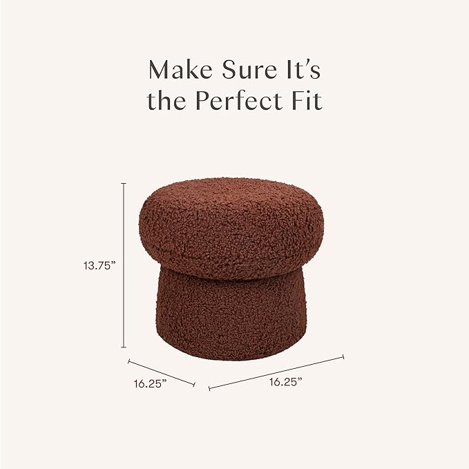 Babyletto Kids Mini Mushroom Pouf - Ottoman Foot Rest - Poofy Plush, Round Footrest Stool for Couch - GREENGUARD Certified Soft & Stuffed, Comfy Small Pouf Ottoman for Living Room/Nursery Floor, Rouge