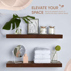 Homeforia 24inch Walnut Floating Shelves for Wall, High End Solid Real Wood 24in Floating Shelf for Bathroom, Dark Brown 24 inch Long Floating Shelves, Heavy Duty Bracket, 24 X 6.5 X 1.75 in, Set of 3