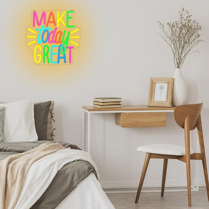 Make Today Great Neon Sign for Wall Decor, Inspirational Colorful Letter Neon Light, Dimmable Motivational Word Led Light Up Sign for Classroom, Cafe, Wedding Party,Birthday Wall Decor