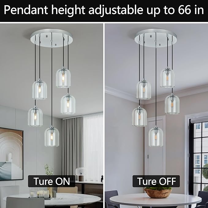 Modern Chrome Pendant Lights Kitchen Island Ceiling Chandelier Indoor Crystal Hanging Light Fixtures for Dining Room Kitchen Living Room Bedroom（5Light）
