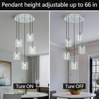 Modern Chrome Pendant Lights Kitchen Island Ceiling Chandelier Indoor Crystal Hanging Light Fixtures for Dining Room Kitchen Living Room Bedroom（5Light）