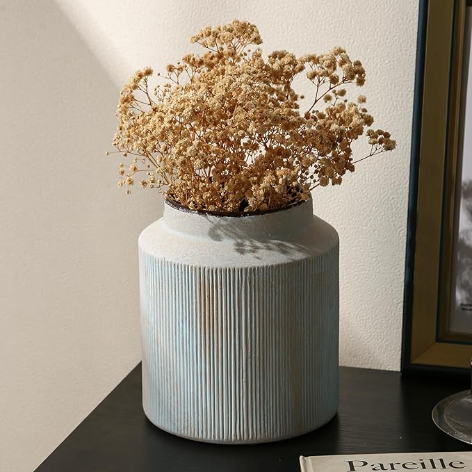 Farmhouse Vase for Home Decor, Vintage Rustic Terracotta Flower Vase Suitable for Home Decor, Living Room, Shelf, Dining Table. 7IN.Light Green