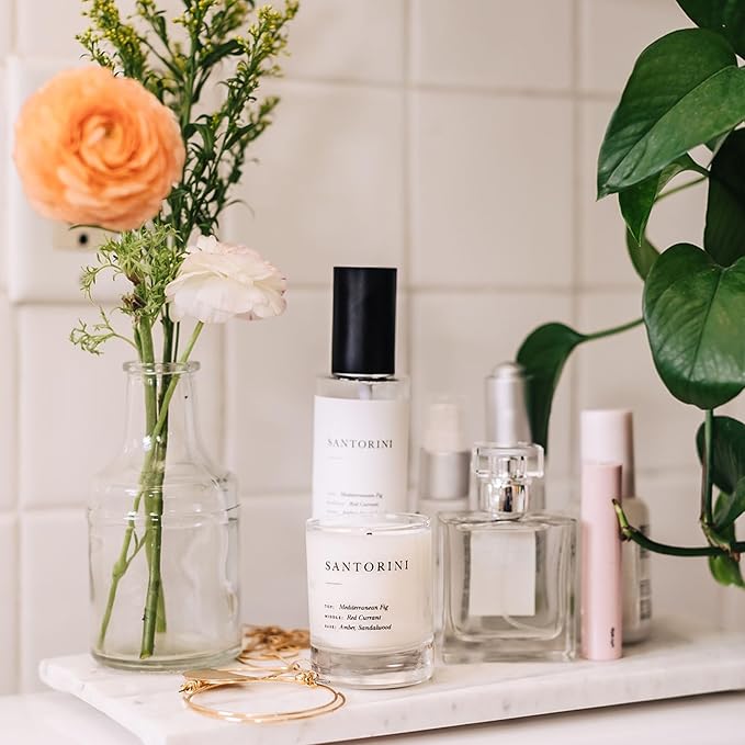 Brooklyn Candle Studio Santorini Room Mist - Long Lasting Fragrance Spray for Body & Linens, Sandalwood & Amber, Air Freshener for Bathroom & Bedroom, Clean Ingredients