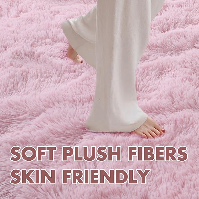 9x12 Ft Extra Large Pink Rugs for Living Room Girls, Shag Fluffy Area Rug for Bedroom, Ultra Soft Furry Rug Indoor Carpet for Kids Room Nursery Home Decor