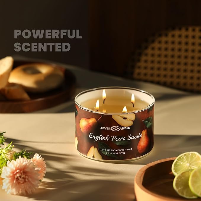 Over 50 Hours Jar Candle - 4-Wick Long-Lasting Scented Candles, 18oz Natural Soy Wax Candle for Home, Candle Gifts for Women & Men, English Pear Suede