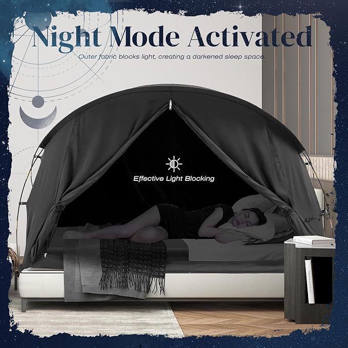 Bed Tent Canopy Twin, Blackout Portable Sleep Tent Easy Setup, Breathable Mesh, Privacy Curtains for Adults, Ideal for Indoor