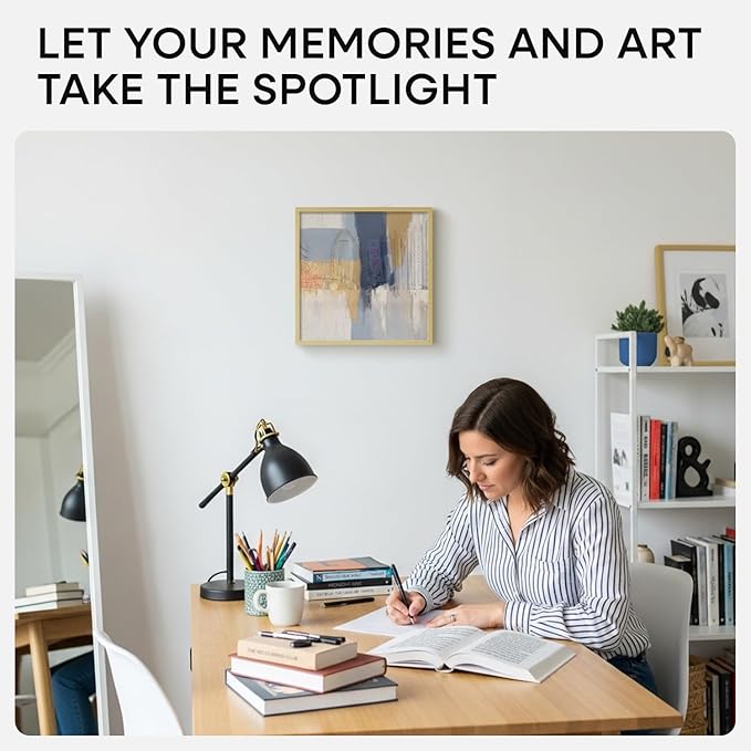 Homeforia 14x14 Picture Frame Gold, High End Metal 14 x 14 Square Poster Frame with Mat 12 x 12 Photo, 14x14 Frame Matted to 12x12 Print, 14by14 Gold Hanging Frames, Tempered Glass, Wall Kit, Set of 1