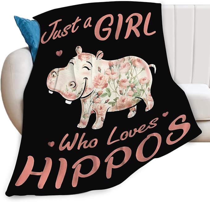 Hippo Blanket for Girls Women Just A Girl Who Loves Hippos Gifts Throw Blanket Lightweight Fuzzy Cozy Plush Flannel Fleece Blankets for Bed Decor 50"x60"