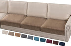 PrinceDeco Velvet Stretch Couch Cushion Cover Soft Cushion Slipcover for Chair Loveseat Sofa Cushion Furniture Protector Seat Cushion Sofa Cover (3 Piece XL Sofa Cushion Covers, Taupe)
