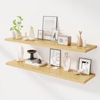 Dreamland 55" Floating Shelves for Wall, 12" Deep Slim Oak Floating Shelves, Wall-Mounted Shelves for Bedroom, Living Room, Kitchen, Bathroom - Set of 2