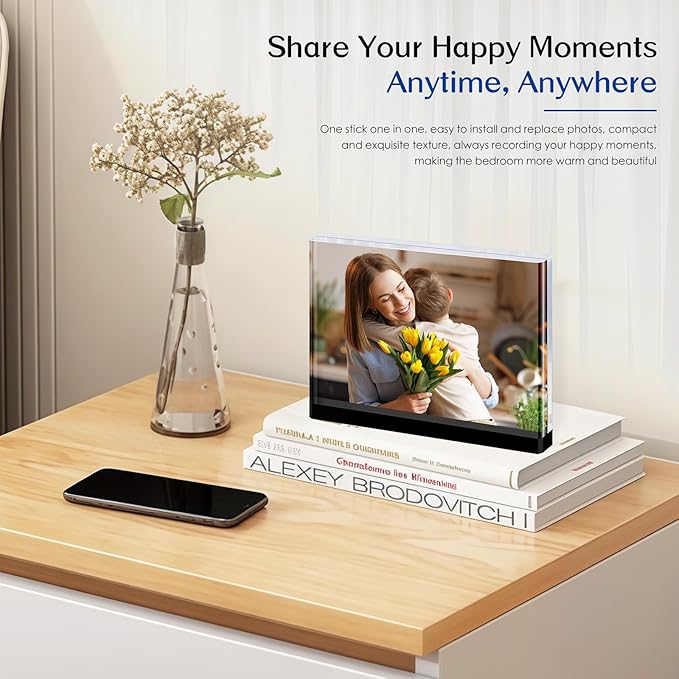 4×6 acrylic photo frame(3 Pack) -Double Sided 20 mm clear picture frame| Magnetic Standing Modern Design for Stereoscopic Displays, Desk Decor &Perfect Memories Gifts