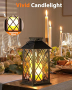 Otdair Solar Lanterns Outdoor Waterproof, 2 Pack 14" Solar Lantern with Glass Retro LED Flickering Flameless Candle,Lanterns Decorative Outdoor for Gift, Yard, Garden, Patio, Balcony,Porch, Party