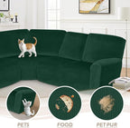 Arfntevss Sectional Recliner Couch Covers Velvet Corner Sectional Sofa Cover for Reclining Couch Stretch Soft L Shape Recliner Slipcover Thick U Shaped Washable Protector (5 Seat Cover, Dark Green)