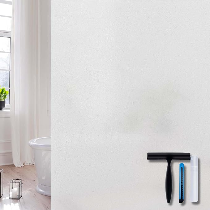 Volcanics Frosted Glass Window Privacy Film with Installation Tools, Removable Static Cling Bathroom Window Film, Heat Control UV Blocking, Peep-Proof, Ideal for Home Office 17.5 x 78.7 Inches