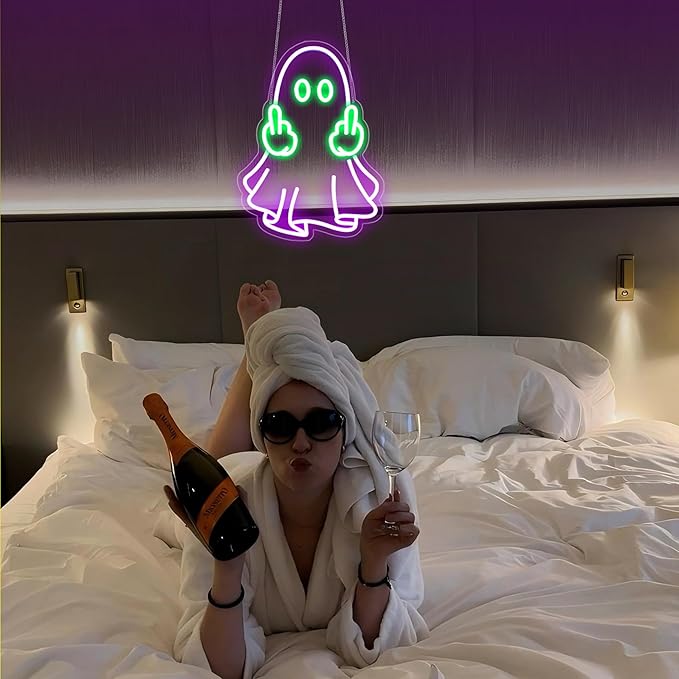 Ghost Neon Sign, Neon Signs for Wall Decor Neon Purple LED Signs Room Neon Light Up Signs Home Decor for Bedroom Club Party Bar Shop USB Operated