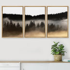 SIGNWIN Framed Canvas Print Wall Art Woodland Nursery Decor Set Misty Dark Mountain Forest Silhouette Nature Modern Art Rustic Landscape for Living Room, Bedroom, Office - 16"x24"x3 Natural