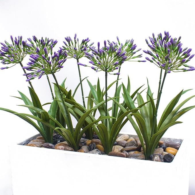 Artificial Flowers Plants for Outdoor Planters 8 Bundles Agapanthus Purple Flower Large Spring Summer Decoration 18.9 in Look Real Plasic Plant Agapanthus for Front Porch Decor