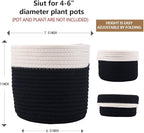 6.5 inch Planter Baskets for Indoor Planters Cotton Rope Flower Plant Pots Cover,Woven Storage Baskets for Crafts,Organization Modern Home Decor H6 3/4" x W6 1/2" Black&White