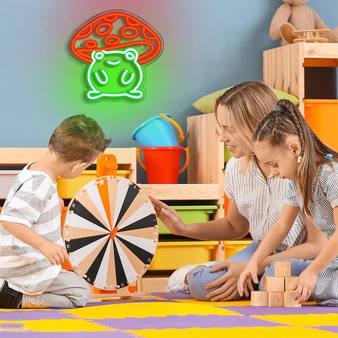 WLHOPE Mushroom Frog Neon Light for Wall Decor - Cute Green Red LED Sign for Bedroom, Kids Room, Home, Bar, Party, Classroom, Game Room