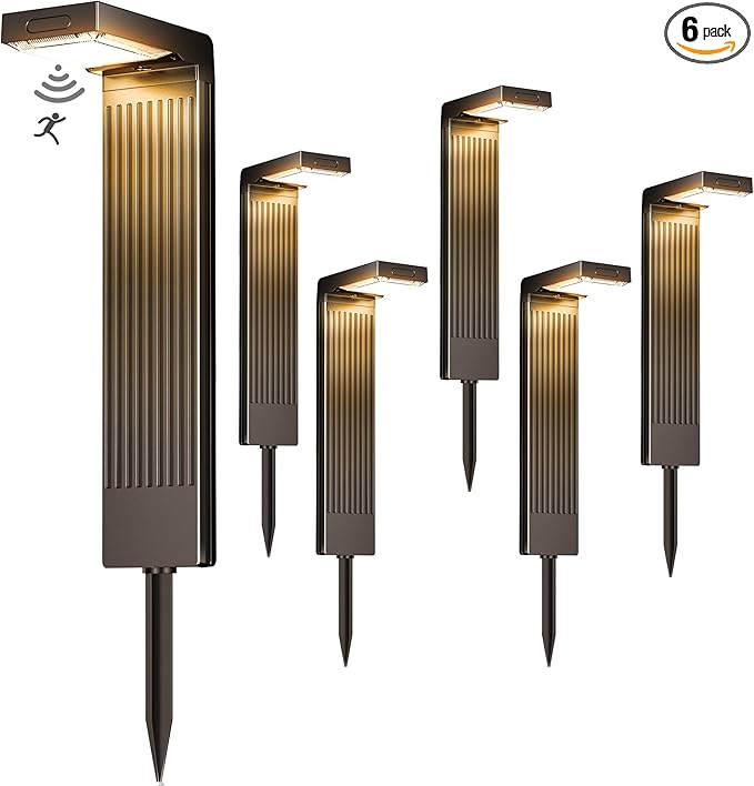 Solar Pathway Lights Outdoor 6Pack, 400LM Motion Sensor Walkway Lights with Warm/Cool White, 12H Lasting, IP65 Waterproof Solar Powered Landscape Lighting for Garden, Yard