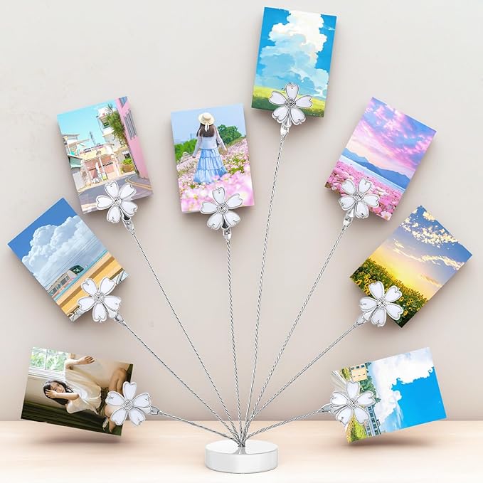 Photo Tree Holder Clip, Money Tree Gift Holder 8 Flower-Shaped Clips for Cash, Gift Cards, Photos Picture Frame Stand for Home, Office, Shop, Birthday, Festival (White)