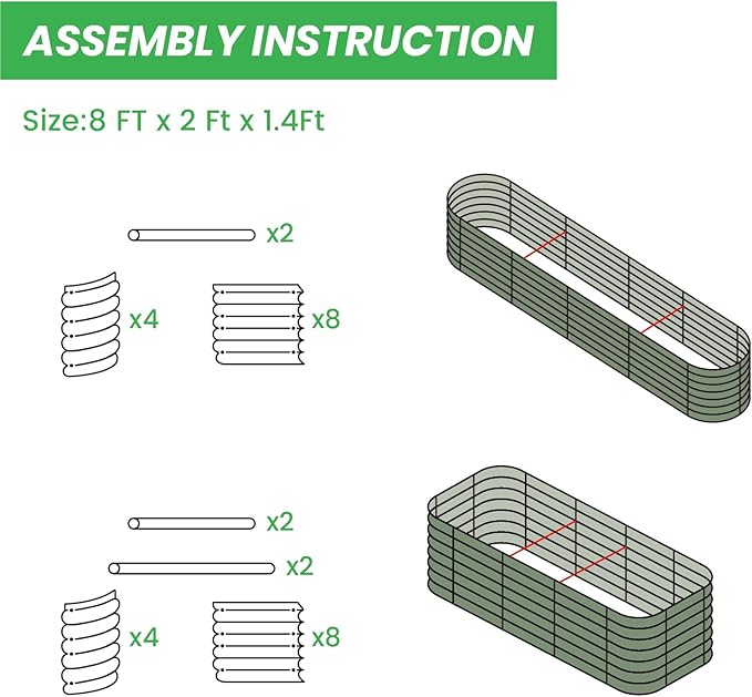 Raised Garden Bed Kit 8×2×1.4 FT Magnesium-Aluminum-Zinc Stainless Steel Metal Planter Box for Planting Outdoor Plants Vegetables (Beige)