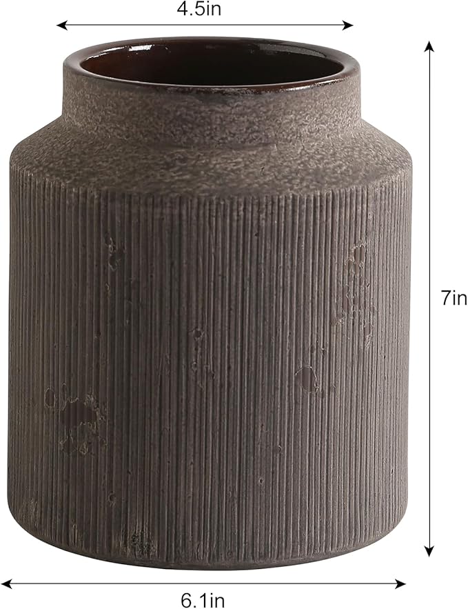 Farmhouse Vase for Home Decor, Vintage Rustic Terracotta Flower Vase Suitable for Home Decor, Living Room, Shelf, Dining Table. 7IN.