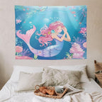 HZOHNAGO Mermaid Girls Tapestry Watercolor Flowers Mermaid Princess Blessing Pattern for Kids Room Decoration Printed Wall Tapestry Wall Hanging for Bedroom Living Room Dorm 40" W x 30" H