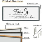SRSZHIYUE Family A Little Bit Of Crazy Loud Sign Wall Decor Art 40"×15" Large Wood Framed Wall Hanging (Black)