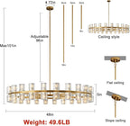 Modern 48 inch Gold Round Chandelier Light Fixture,Crystal Chandeliers for Dining Room,Living Room, Wagon Wheel Chandelier Over Table, Chandeliers for Bedroom,Foyer,G4 Bulbs Included