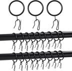 Hotop 30 Pcs Metal Drapery Curtain Rings 0.98/1.26/1.65 inch Interior Diameter and 30 Pcs Hanging Curtain Drapery Pin Hooks for Window Door Shower(25 mm,Black)