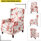 Upholstered Wingback Recliner Chair, Traditional Push Back Recliner with Padded Seat, Fabric Floral Recliner Wingback Chair, Mid Century Modern Wingback Chairs for Living Room (2,Red Floral)