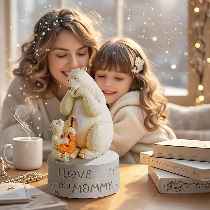 AIDLNS Birthday Gift for Mom from Daughter Son, Polar Bear Music Box for Mother, Mom and Daughter Son Figurine, Christmas Anniversary Presents for Mommy Play You are My Sunshine
