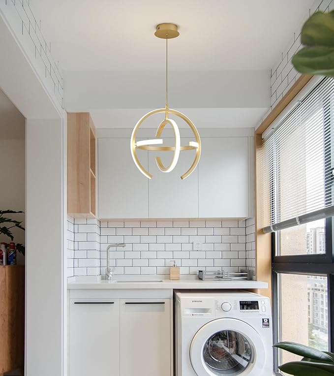 Q&S Modern Led Chandelier Gold Round Globe LED Hanging Pendant Light Fixtures for Entryway Kitchen Island Dining Room Living Room