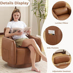 Modern 360°Swivel Accent Chair Set of 2 with Adjustable Headrest, Round Swivel Barrel Chairs with Lumbar Pillow, Vanity Chair for Makeup, Comfy Living Room Armchair for Living Room, Bedroom, Camel