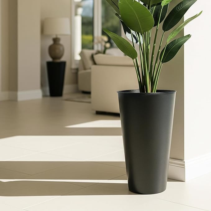 2-Pack 28" Tall Metal Planters - Heavy-Duty Round Flower Pots with Built-in Drainage + Rustic Industrial Finish, All-Climate Deck & Patio Ready Indoor/Outdoor Multi-Scene Garden Vessels