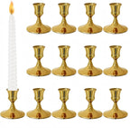 Vintage Gold Taper Candle Holders, Set of 12, Metal Taper Candlestick Holder for Dinner Room Table Centerpiece, Wedding Reception, Festive,Mantel Decoration, Home Decor (Titanium Gold)