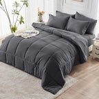 JOLLYVOGUE Twin Comforter Set, Ultra-Soft Bed in a Bag Twin Size 5 Pieces, Oeko-TEX Certified Bedding Set with Down Alternative Comforter, Sheets, Pillowcases & Shams, Dark Grey
