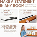 Homeforia Oak Floating Shelves 42 inch Long, High End Solid Real Wood 42inch Floating Shelves for Wall Mounted, Honey Oak Wooden 42in Floating Shelf, Heavy Duty Bracket, 42 X 6.5 X 1.75 in, Set of 3