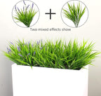 alyptus 12 Bundles Artificial Plants Outdoor Fake Monkey Grass with Flowers for Pot UV Resistant Plant Decor for Window Garden Patio Hanging Planter Pathway Front Porch (Grass with Flowers)