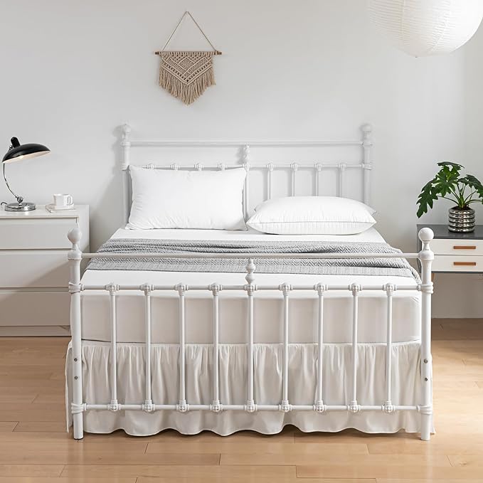 Bed Skirt King Size Ruffled Bed Skirts with Split Corners,14 Inch Drop Dust Ruffle Bed Skirt with Platform, Ivory