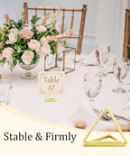 36 Pcs Triangle Table Number Holders - Rust-Resistant Metal Place Card Stands for Weddings, Office & Home Decor(Gold)