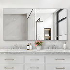 30x55In Silver Bathroom Mirror for Wall, Brushed Nickel Rectangle Mirrors with Metal Frame, Bathroom Rectangular Mirror Modern Wall Mirror for Bedroom Living Room, Hangs Horizontal or Vertical