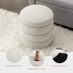 Furniliving Modern Round Ottoman, Soft Bedroom Ottoman Footstool Round Ottomans Stool for Living Room, Bedroom, Makeup Room, White, Velvet