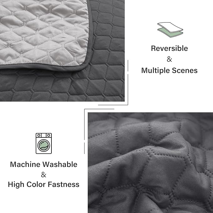 Exclusivo Mezcla Reversible Twin Quilt Bedding Set with Pillow Sham, Lightweight Quilts Twin Size, Soft Bedspreads Bed Coverlets for All Seasons - (Grey, 68"x88")